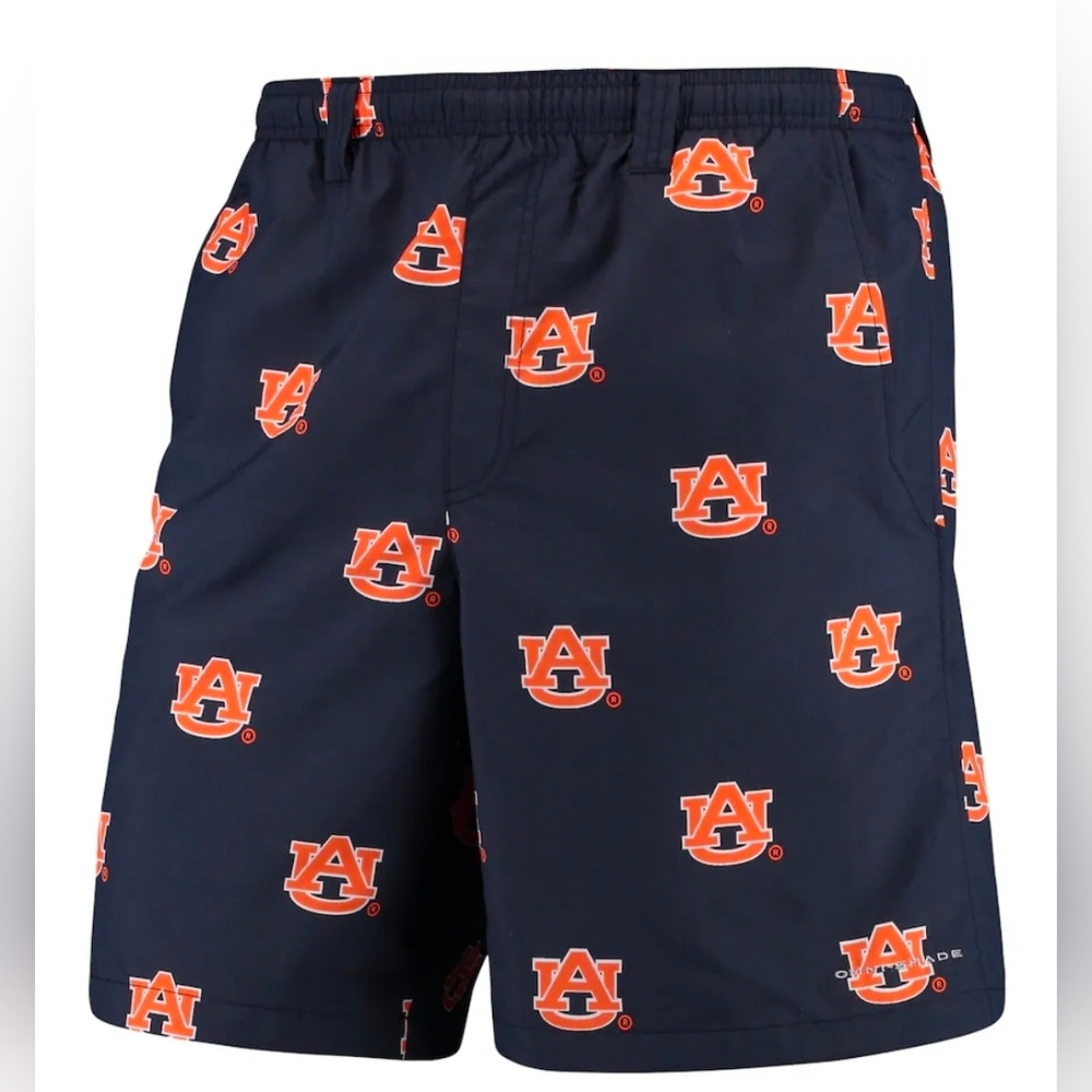 Auburn Tigers Columbia PFG Backcast II 8" Omni-Shade Hybrid Shorts - Navy